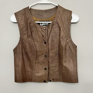 Vintage Bonnie G Leatherworks vest Womens Small Snap‎ front Brown Snake